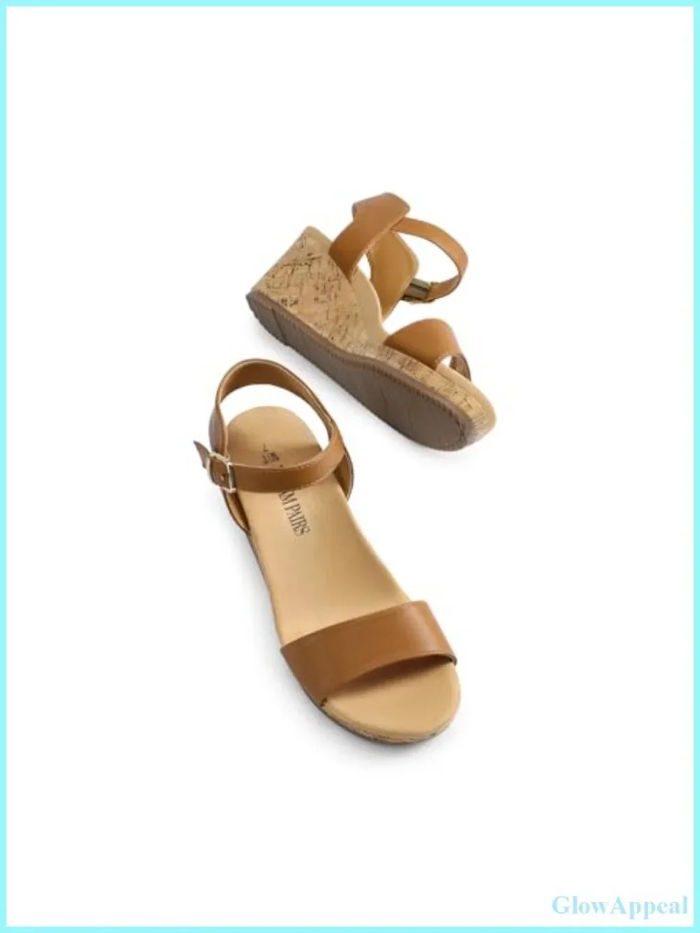 Cork Platform Wedge Sandals with Faux Leather and Ankle Strap
